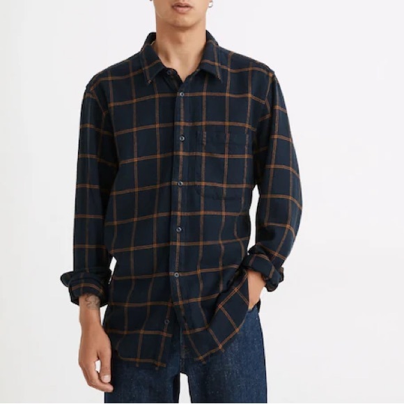 Madewell Men’s Sunday Flannel Perfect Long-Sleeve Dark Baltic Plaid Shirt XXL - Picture 1 of 16
